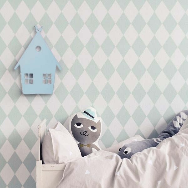 Lampada da parete casetta azzurro pastello